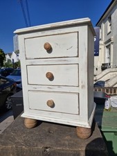 Small Pine Bedside Chest Of 3 Drawers, ball feet, Solid Wood Painted white
