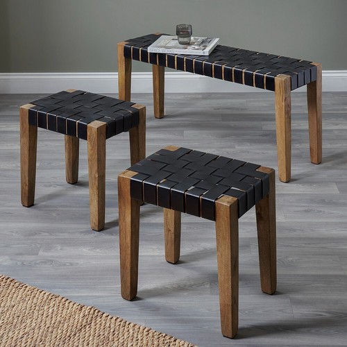 Real leather footstools set - footstools, of