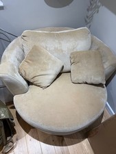 Round Swivel Cuddle Chair Beige Coloured With Footstool