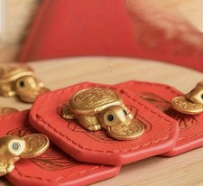 Chinese Gold Turtle Talisman Prosperity Amulet in Red Lucky Bag Money Health