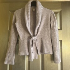 Molly Anne Lambswool And Angora Ivory Fitted Cardigan With Tie Front Size Small