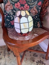 Vintage Tiffany Style Ceiling Light Lamp Shade Beige Green Stained Glass Leaded