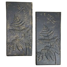Decorative Metal Art Wall Panels Fern Dragonfly Cast Iron Antiqued Gold Black