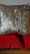 Pair Of Large Silver Crushed Velvet Cushions.  Handmade