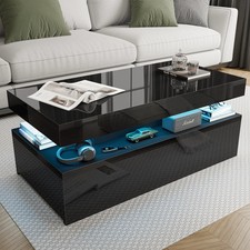 High Gloss LED Coffee Table With Storage Wooden 2 Drawer Living Room Furniture