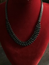 Lovely Dark Chain With 4 Rows Of Black Faux Diamonds 10 Inch Drop