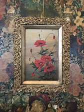 Framed Oil On Canvas Of A Still Life Of Poppies Poppy Flowers 19th Century 1800s