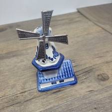 Vintage Delft Hand Painted Blue & White Windmill With Rotating Blades