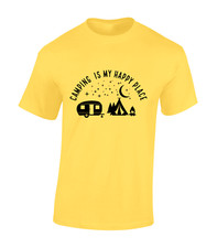 CAMPING IS MY HAPPY PLACE MENS T SHIRT CAMPER VAN TENT HIKING WALKING GIFT TOP
