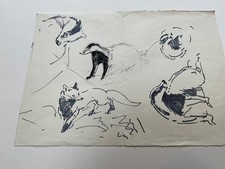 Original Drawings of badgers /fox by Eileen Soper, charcoal/pen, gallery stamp