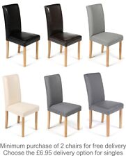 Dining Chairs Faux Leather Black Brown Cream Grey or Fabric Wood Legs Kitchen