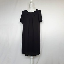 Tu Clothing Black Pleated Dress UK 16 Round Neck Short Sleeve Party Wear Elegant