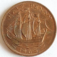 1965 Great Britain Half Penny Coin Elizabeth II