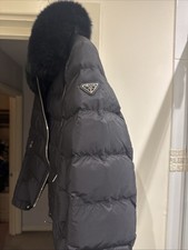 Prada Woman’s Black Coat With Fox Fur Hood Size 42