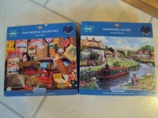 GIBSON 2 X 1000 PIECE JIGSAW PUZZLES, "PAW DROPS & SUGAR MICE", "SWANNING ALONG"