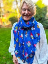 Ladies Christmas Gonk Santa Print Fashion Scarf - BLUE