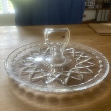 Stuart Cut Crystal Handled 23.5cm Vintage Glass Serving Plate cake stand party 