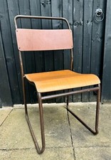 Vintage Tubular Steel and Ply Chair Industrial Stacking School Chair 