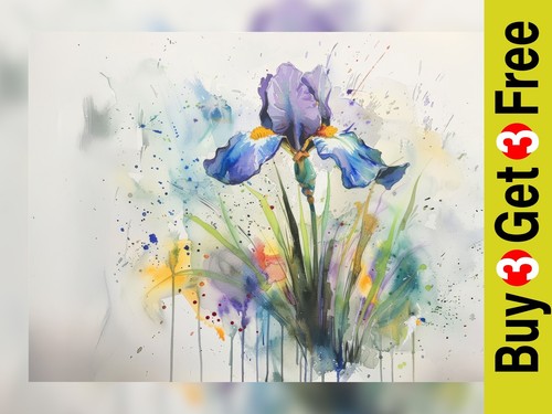 Vibrant blue iris - blue, print