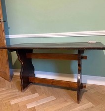 A Lovely Classic Trestle Base Dining Table Dark Wood Antique Farmhouse Style