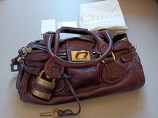 Chloe Paddington Handbag Shoulder Dark Brown Padlock Leather key Shoulder