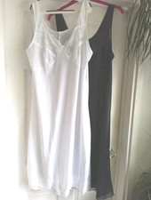 Two Ladies Petticoat  Slip 12/14 White & Black Full Length Lace