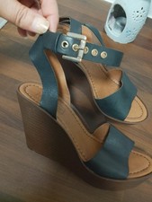 Black Topshop Ankle Band Wedges Size 4