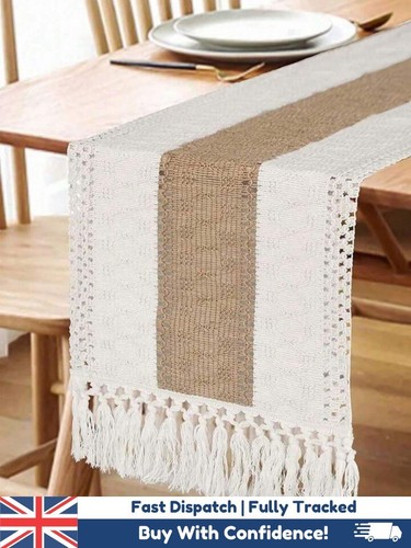 Boho table runner beige cream - table,