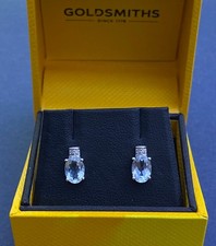 9ct white gold aquamarine and diamonds oval stud Earrings Goldsmiths Not Scrap