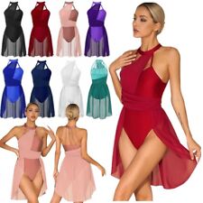 UK Lyrical Dance Leotard Dress Dancewear Costume Halter Neck Leotard Gymnastic