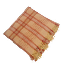 Vintage Wool Blend Checkered Blanket Throw in Orange and Yellow Tones 74 x 62" 