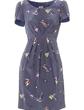 N.W.3 Hobbs Fly Fishing Dress insect print blue shift 100% silk Size 12 vgc