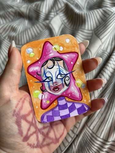 Aceo original surrealism clown - aceo,