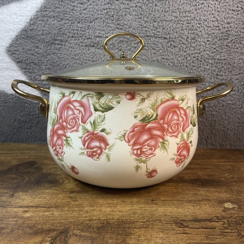 Vintage enamel stockpot with - vintage,