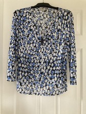 Country Casuals Navy Blue & White Dotty Print Chiffon Layered Top Size L