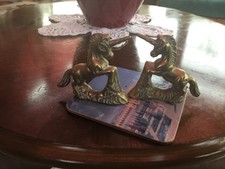 Pair of Solid Brass Unicorn Paperweight Figurine Statue 2.5" Vintage