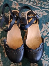 Swedish Hasbeens Clog Clogs Black Leather Sandal 38 UK 5