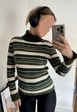 Rare Authentic Vintage 1970s Block Stripe Skinny Rib Knit Roll Neck Top