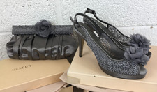 Menbur Grey Satin Wedding Guest Shoes UK Size 7 w/ Matching Bag