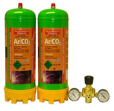 Argon/Co2 2 x 220ltr gas bottle for MIG welding disposable cylinder & regulator.
