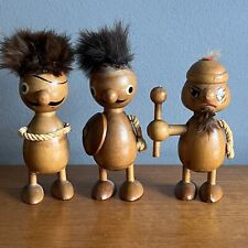 Three Vintage Wooden Viking Warrior Figures Gonks Scandi Danish?