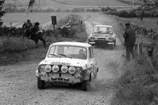 A Mini Clubman leads a Ford Escort MkI ERC Rally Car 1971 Racing Old Photo