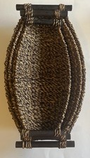 Woven Straw Baskets Oval Wood Handles Brown Nesting Set Of 3 Table Wall Rustic
