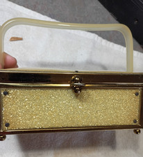 Gold Glitter vtg 1950's  lucite handbag