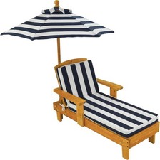 KidKraft Garden Sun Lounger for Kids with Parasol Cushions Wooden Garden Chair
