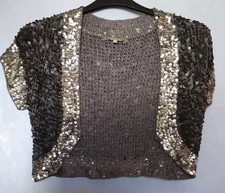 M&CO Boutique  Dark Grey Sequin Bolero Knitted Jacket Size 14