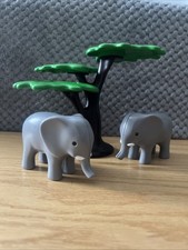 PAIR OF PLAYMOBIL 123 ELEPHANTS WITH LARGE TREE ZOO SAFARI FIGURES