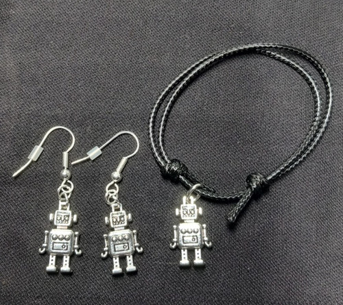 Sci retro robot silver - silver, tone