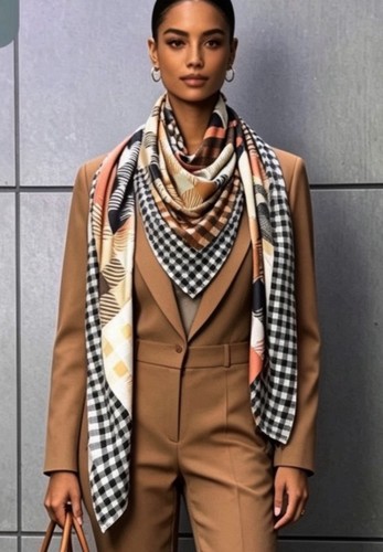 Ladies arty silk brown tartan - silk,