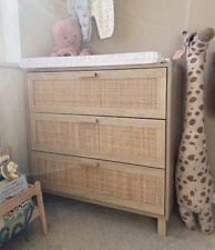 Rattan Woven Panel Chest Drawers Bedroom Dresser Storage Rustic Natural Finish